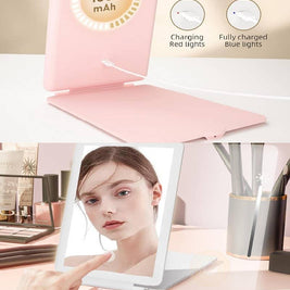 Rechargeable LED Travel Makeup Mirror | Portable Folding Vanity Mirror with Touch Dimmable Lights