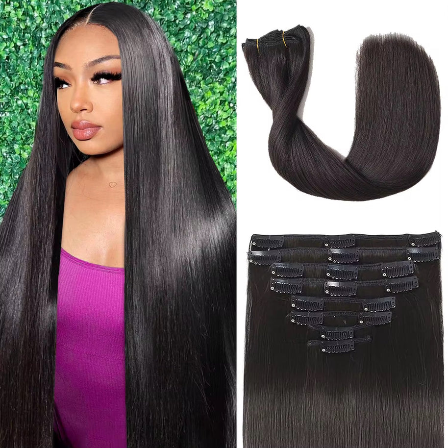 #1 Black Seamless Clip-In Hair Extensions | 100% Human Hair | 12–30 Inches