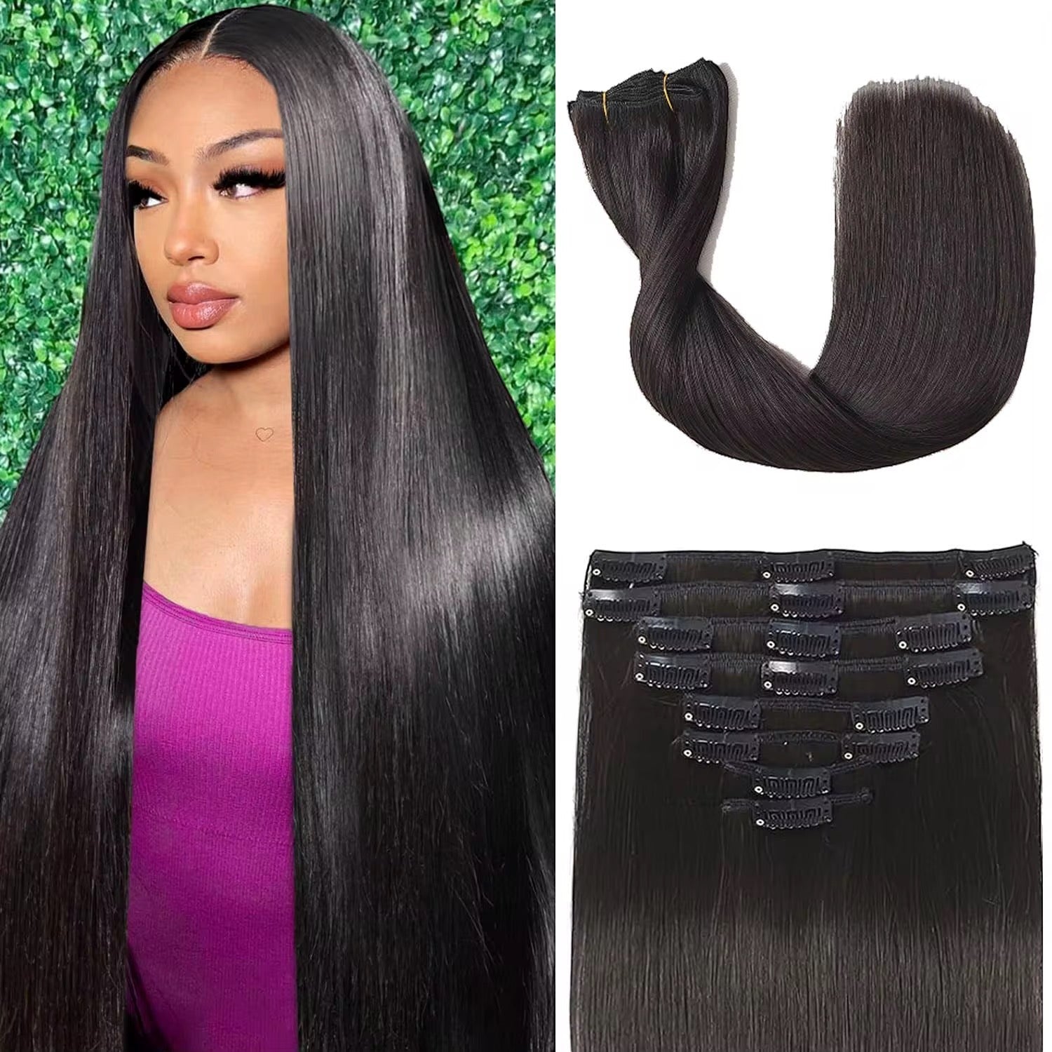 #1 Black Seamless Clip-In Hair Extensions | 100% Human Hair | 12–30 Inches