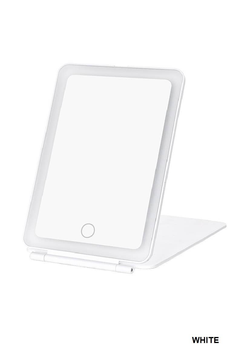 Rechargeable LED Travel Makeup Mirror | Portable Folding Vanity Mirror with Touch Dimmable Lights