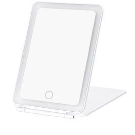 Rechargeable LED Travel Makeup Mirror | Portable Folding Vanity Mirror with Touch Dimmable Lights