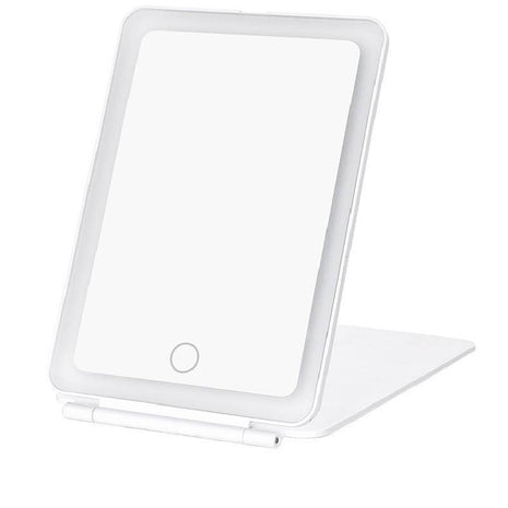 Rechargeable LED Travel Makeup Mirror | Portable Folding Vanity Mirror with Touch Dimmable Lights