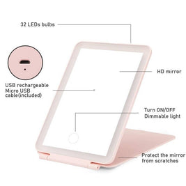 Rechargeable LED Travel Makeup Mirror | Portable Folding Vanity Mirror with Touch Dimmable Lights