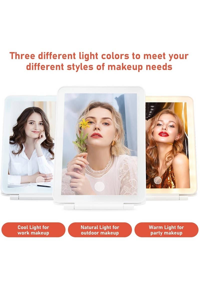 Rechargeable LED Travel Makeup Mirror | Portable Folding Vanity Mirror with Touch Dimmable Lights