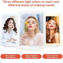 Rechargeable LED Travel Makeup Mirror | Portable Folding Vanity Mirror with Touch Dimmable Lights