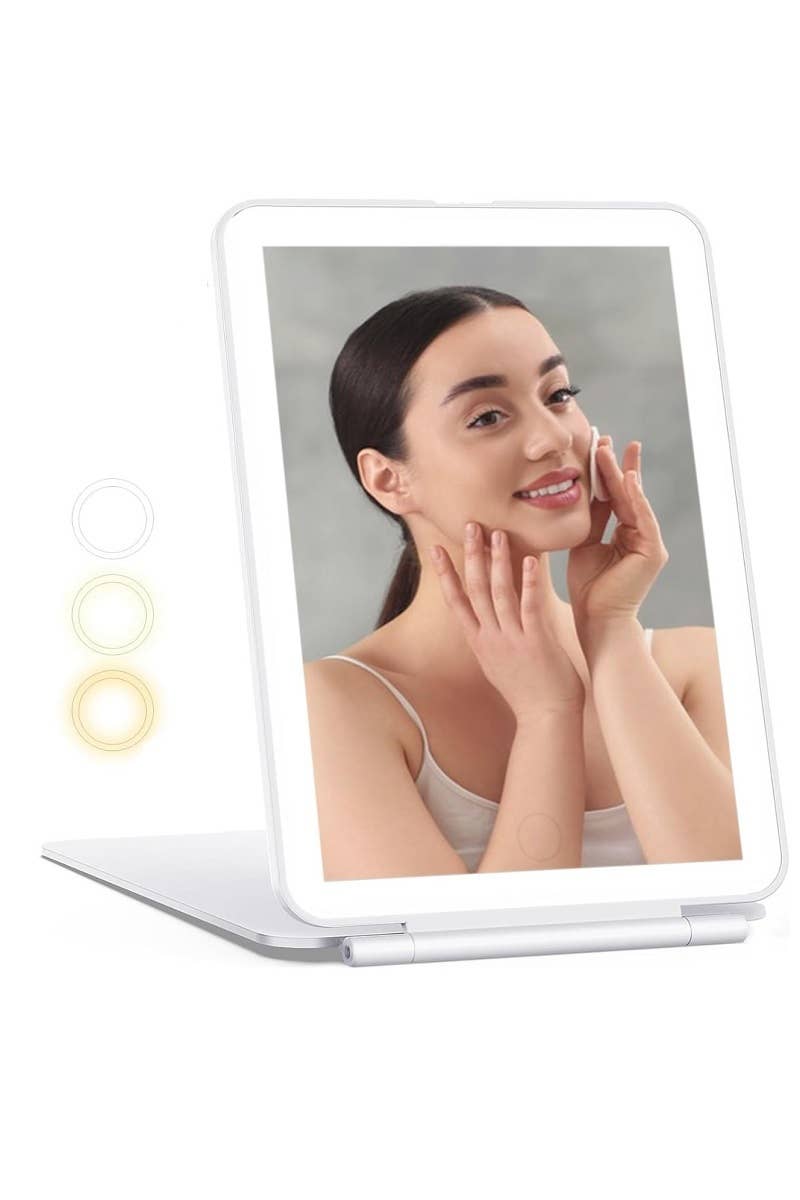 Rechargeable LED Travel Makeup Mirror | Portable Folding Vanity Mirror with Touch Dimmable Lights