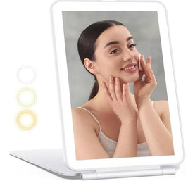 Rechargeable LED Travel Makeup Mirror | Portable Folding Vanity Mirror with Touch Dimmable Lights