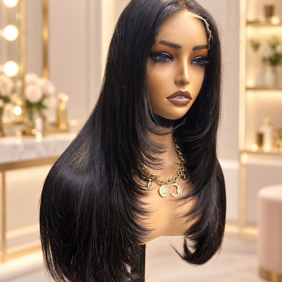 Layer-Cut Star Straight 5x5 HD Bleached Knots Lace Closure Wig 250% Density Human Hair Wig