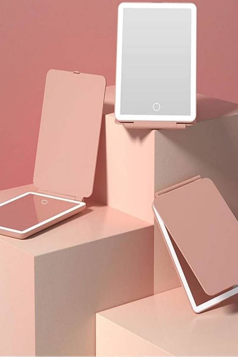 Rechargeable LED Travel Makeup Mirror | Portable Folding Vanity Mirror with Touch Dimmable Lights