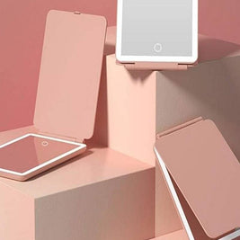 Rechargeable LED Travel Makeup Mirror | Portable Folding Vanity Mirror with Touch Dimmable Lights