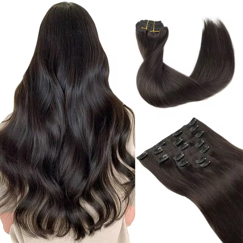 #1B Natural Black Seamless Clip-In Hair Extensions | 100% Human Hair | 12–30 Inches