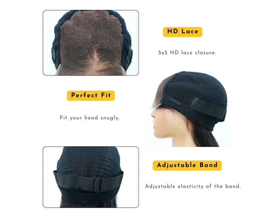 Layer-Cut Star Straight 5x5 HD Bleached Knots Lace Closure Wig 250% Density Human Hair Wig