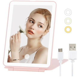 Rechargeable LED Travel Makeup Mirror | Portable Folding Vanity Mirror with Touch Dimmable Lights
