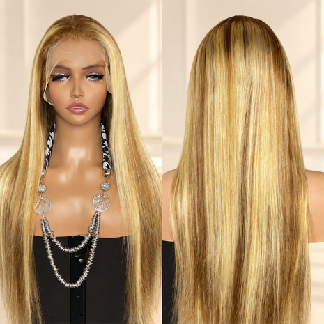 Maxine Highlight Straight Honey Blonde Wig 30/613 13x4 Lace Front Wig