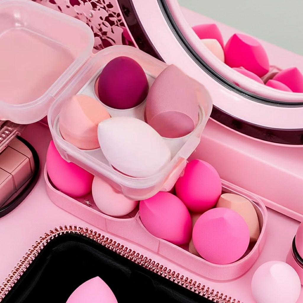 Beauty Egg Blender Sponge w/ Container - Pink