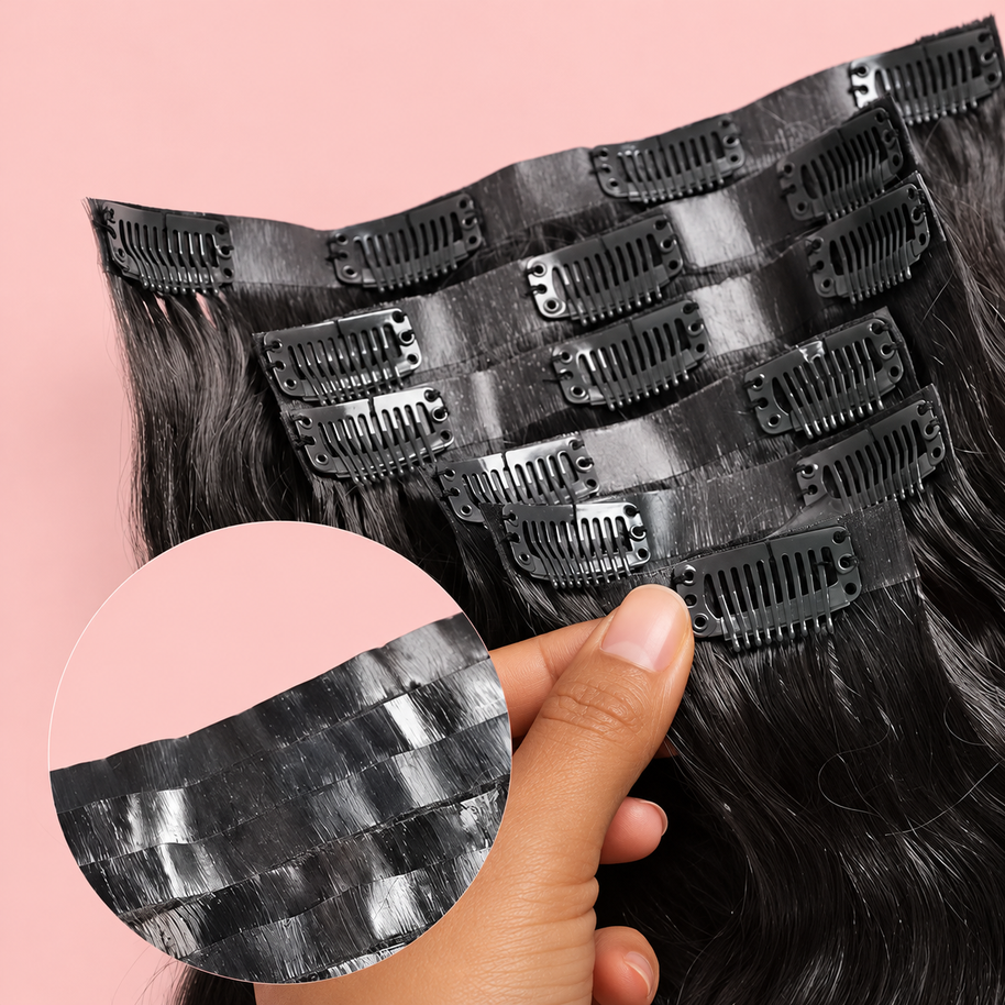 Seamless Clip in Muse Extensions 100g Silicone Weft Silky Straight Black Hair