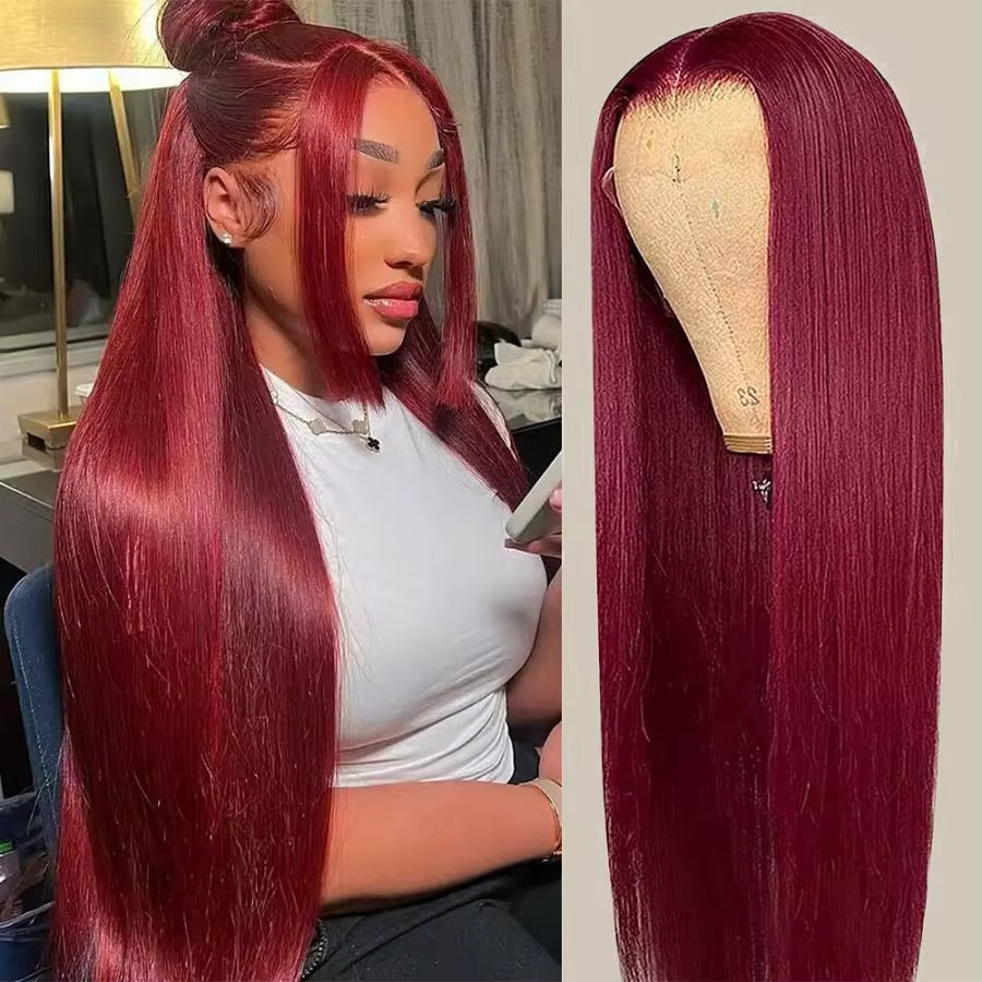 Burgundy 99J Straight 13 x 4 Transparent Lace Human Hair Wig