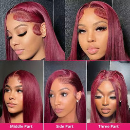 Burgundy 99J Straight 13 x 4 Transparent Lace Human Hair Wig