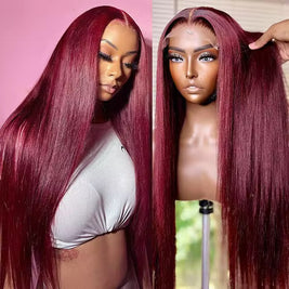 Burgundy 99J Straight 13 x 4 Transparent Lace Human Hair Wig