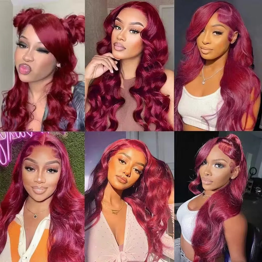 Burgundy 99J Straight 13 x 4 Transparent Lace Human Hair Wig