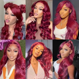 Burgundy 99J Straight 13 x 4 Transparent Lace Human Hair Wig