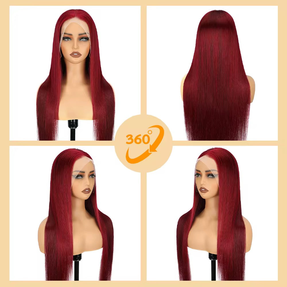 Burgundy 99J Straight 13 x 4 Transparent Lace Human Hair Wig