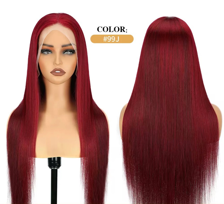 Burgundy 99J Straight 13 x 4 Transparent Lace Human Hair Wig