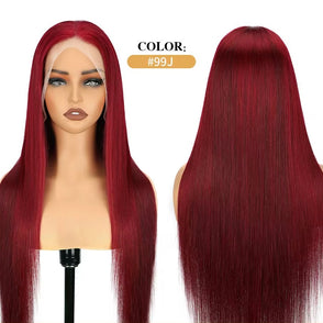 Burgundy 99J Straight 13 x 4 Transparent Lace Human Hair Wig