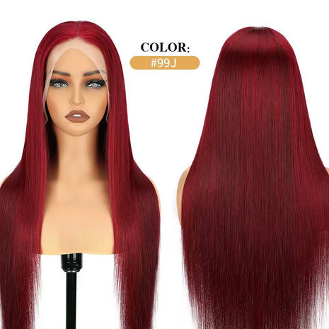 Burgundy 99J Straight 13 x 4 Transparent Lace Human Hair Wig