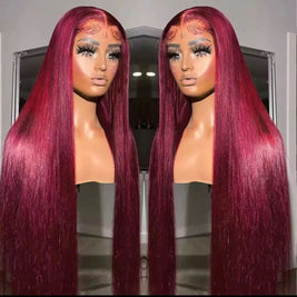 Burgundy 99J Straight 13 x 4 Transparent Lace Human Hair Wig