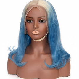Beauté La Muse blonde and blue ombre human hair lace front wig on a mannequin head