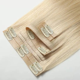 Beauté La Muse 613 blonde seamless human hair clip-in extensions with flat lightweight wefts for natural volume