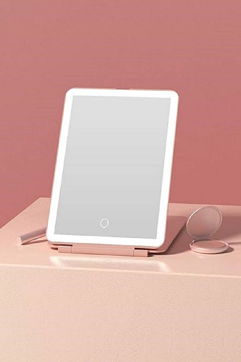 Rechargeable LED Travel Makeup Mirror | Portable Folding Vanity Mirror with Touch Dimmable Lights