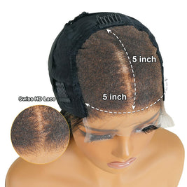 Wig cap with lace front design on a mannequin head, showing '5 inch' and 'Swiss HD Lace' labels.