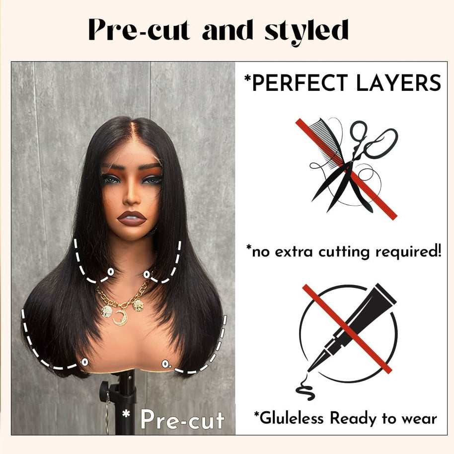 XBL Hair Layer-Cut Star Straight 5x5 HD Bleached Knots Lace Closure Wig% Density Human Hair Wig