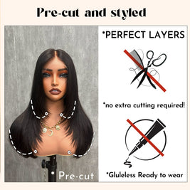 XBL Hair Layer-Cut Star Straight 5x5 HD Bleached Knots Lace Closure Wig% Density Human Hair Wig